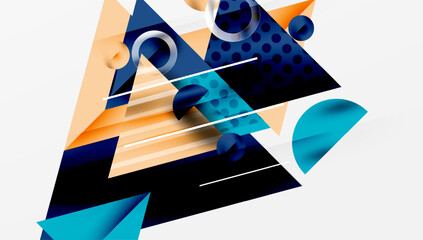 Leinwandbilder - Abstract geometric shapes overlap, creating dynamic composition. Blue, orange hues dominate design. Lines, circles add visual interest.