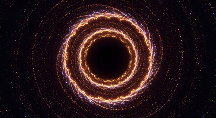 Poster - Abstract cosmic portal with swirling golden light and dark center in a starry space background