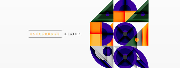 Leinwandbilder - Abstract geometric shapes overlap, creating dynamic composition. Orange, purple, gray colors dominate design. Minimalist style, modern aesthetic.
