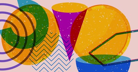 Poster - Risograph golden coin with geometric shapes animation. Moving object in trendy riso graph design video.