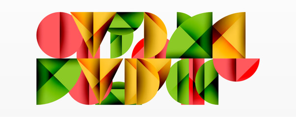 Leinwandbilder - Abstract geometric composition. Colorful shapes interlock, creating dynamic visual texture. Modern design, vibrant hues dominate.