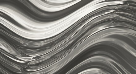 Aufkleber - Abstract silver liquid metal waves creating a smooth reflective surface with subtle light variations