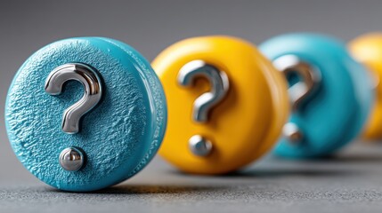 Poster - Critical thinking concept illustrated by a blue and yellow button with a question mark emphasizing inquiry and curiosity