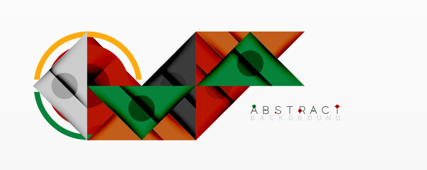 Aufkleber - Abstract geometric composition. Shapes overlap, creating dynamic visual effect. Colors include green, orange, red, yellow. Modern design.