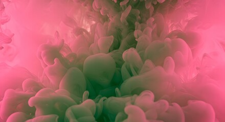 Poster - Abstract image of green and white smoke or clouds against a pink background creating a dreamy effect