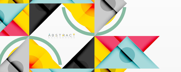 Aufkleber - Geometric shapes overlap, creating vibrant abstract composition. Yellow, pink, gray, black, turquoise dominate design. Modern aesthetic.