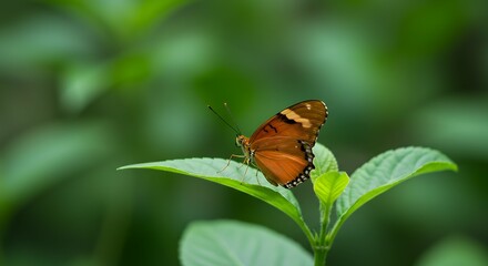 Wall Mural - capture delicate beauty wildlife close up nature view focusing orange butterfly resting gently green