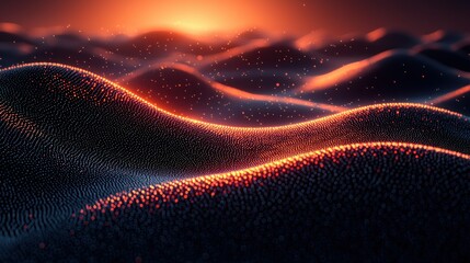 Poster - Abstract Orange and Black Digital Landscape at Sunset
