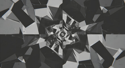 Leinwandbilder - Monochrome Geometric Patterned Background With Abstract Crystalline Shapes