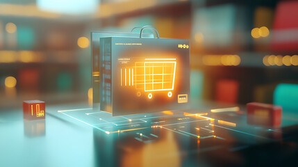 Poster - Innovative e-commerce shopping cart animation virtual environment digital interaction modern aesthetic