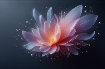 Aufkleber - A luminous, ethereal flower with translucent petals glows softly against a dark background.  Tiny orbs of light surround it, enhancing its otherworldly beauty.