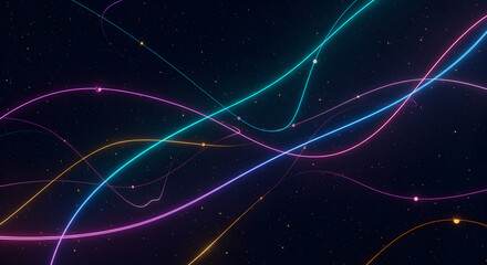 Poster - Abstract Neon Trails Amidst Starry Galaxy Background Visualization Concept