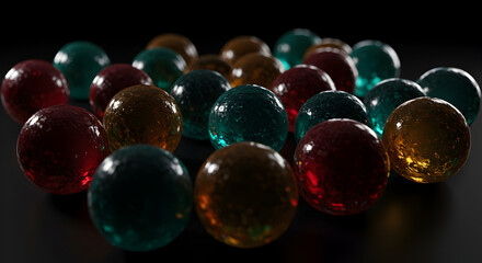 Poster - Chromatic Spheres Arrayed On Black Surface Offering Visual Vibrance