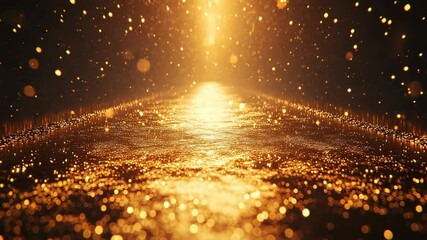 Wall Mural - abstract glowing golden particles moving towards a central light source on a dark background, creati