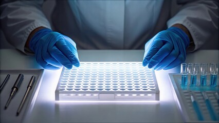 Poster - Organized Gloved Hands Preparing Biopsy Samples in Laboratory Setting