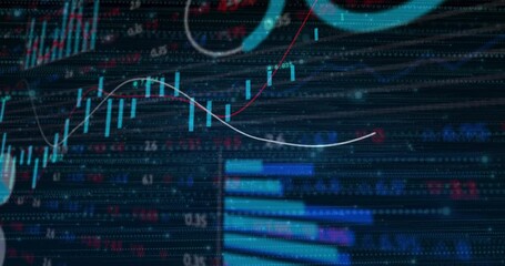 Poster - Analytics dashboard being shown on dark grid featuring candlesticks, trend lines, circle overlays