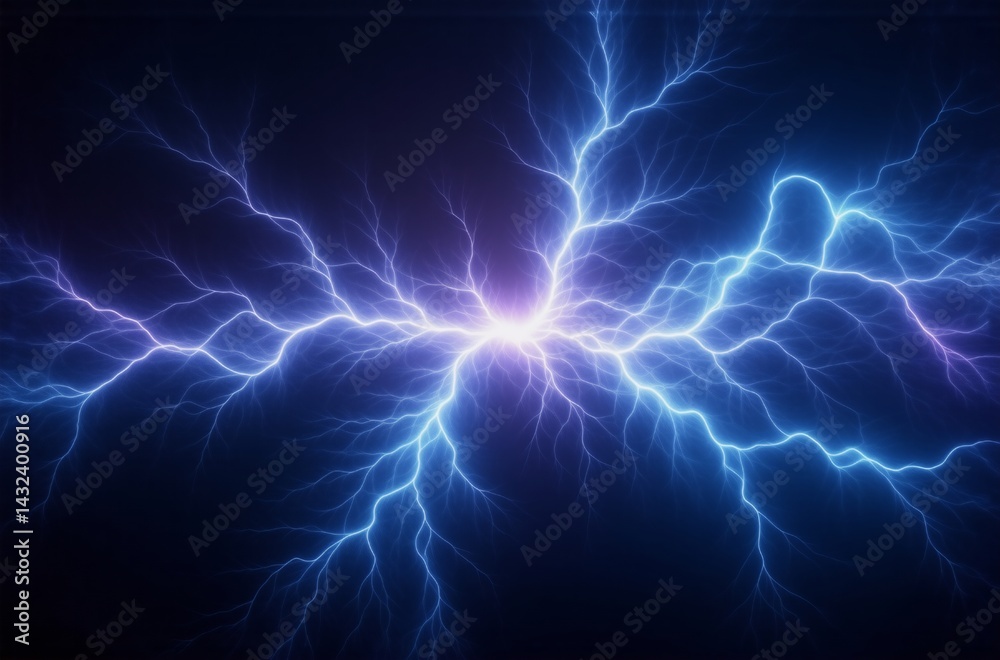 Intricate blue and purple electrical discharge, branching fractal ...