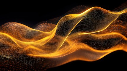 Fototapete - Golden Particle Waves on Black Background