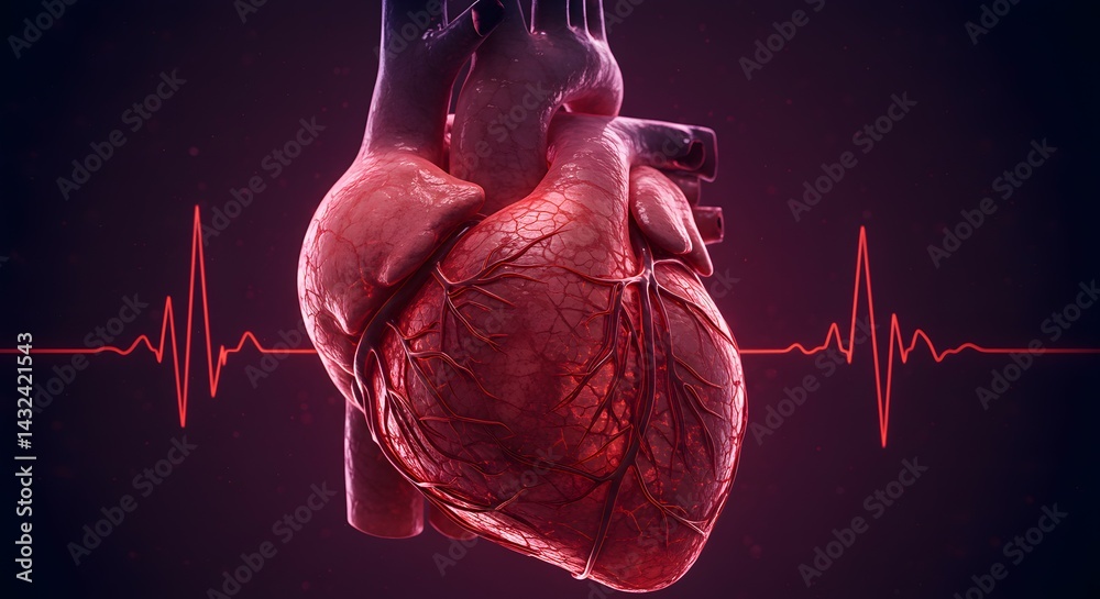 Human Heart Anatomy Detailed 3D Model with EKG Waveform - Medical ...
