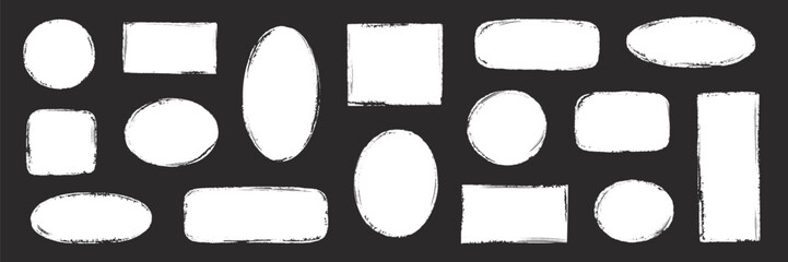 Fototapete - Brush paint frame rough round, stamp shape set. Brush stroke frame rough grunge square, oval paint shape element. Hand drawn texture grunge rectangle, circle round text border. Vector illustration
