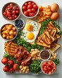© porosh - Juicy tomatoes bacon toast morning plate high resolution image