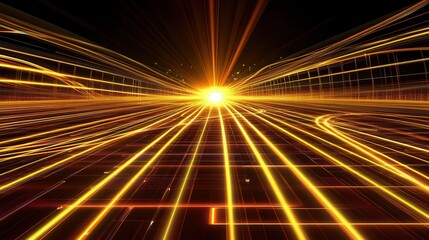 Poster - Golden radiant pathway through a digital grid.