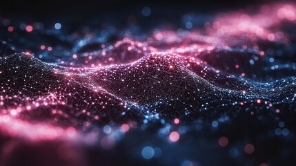 Poster - Abstract Digital Landscape: A Symphony of Pink and Blue Nebulae