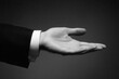 © Abdul - Elegant hand gesture in formal attire against a dark background, suggesting invitation or offer