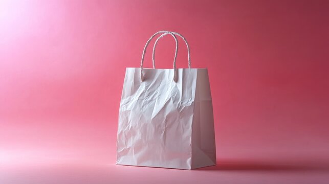 Realistic paper shopping bag with crinkles, minimal design
