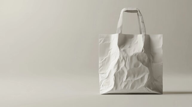 Realistic paper shopping bag with crinkles, minimal design