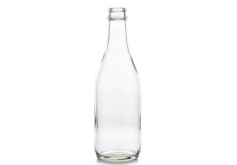 Poster - An empty clear glass bottle stands upright on a white surface in a studio setting