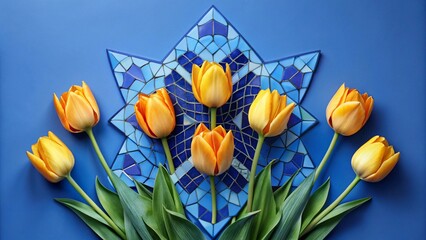 Poster - Orange Geometric Tulip Mosaic unique Art template