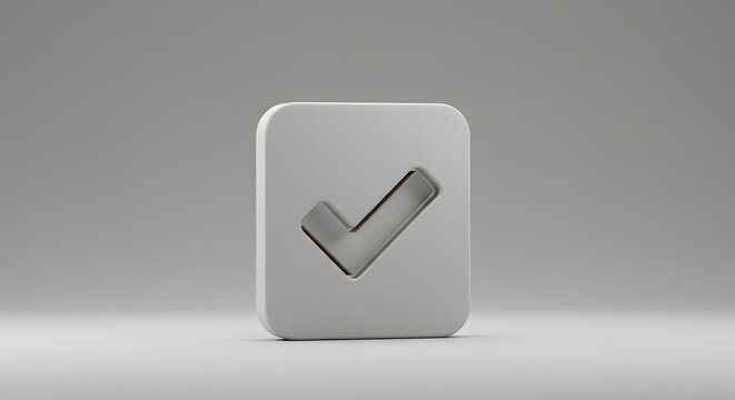 Minimalist 3D Render of a Check Mark Icon Simple, Clean Design for User Interfaces and Applications
