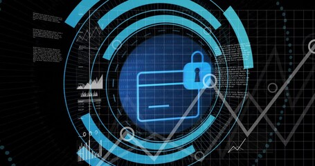 Poster - Glowing blue folder icon getting locked in futuristic dashboard, with binary code and UI charts