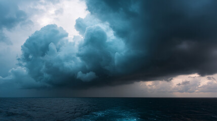 Poster - Towering storm clouds loom over turbulent sea, creating dramatic and intense atmosphere