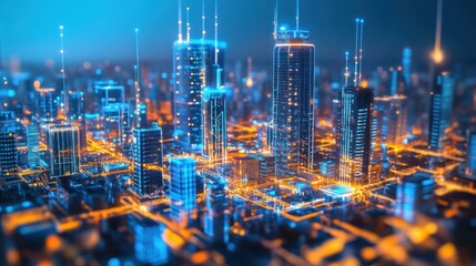 Poster - Futuristic cyberpunk city illuminated with vibrant neon lights and intricate details