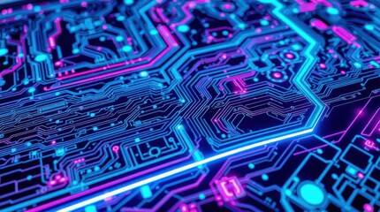 Aufkleber - Futuristic circuit board design with neon lights and vibrant colors