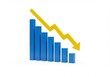 © Muaz - Blue bar graph showing a downward trend with a yellow arrow on a white background in a studio shot