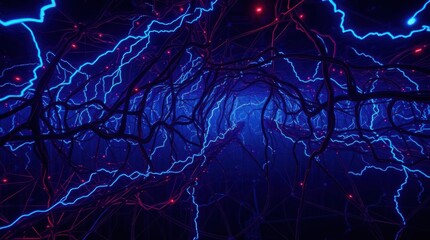 Poster - Futuristic network of electric blue neural pathways with interconnected web