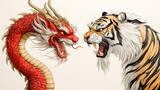 Red Dragon and Tiger Confrontation Digital Illustration