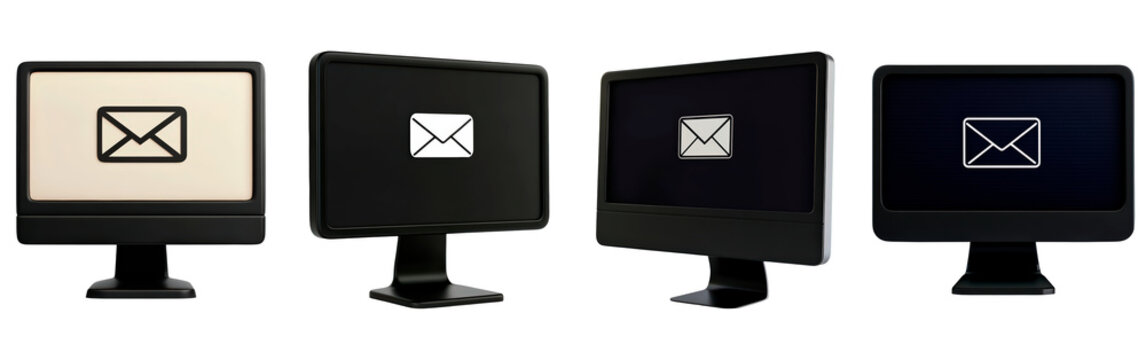 A computer monitor displaying an email icon isolated on transparent background