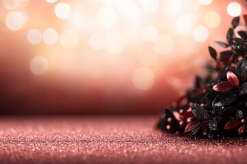 Poster - Holly leaves sparkle against a vibrant festive backdrop, capturing light beautifully and providing ample space for personal messages or designs for the holiday season