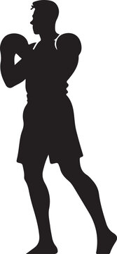 Silhouette of Male Boxer in Fighting Stance with Gloves Black and White Sports Art