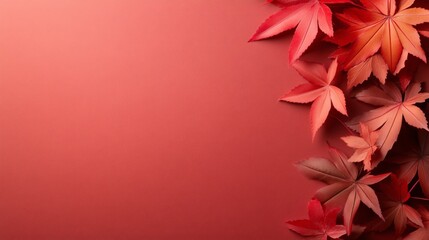 Leinwandbilder - Close-up view of a minimalist art piece featuring autumn leaves arranged in a red frame on a neutral background. The composition is elegant with ample copy space