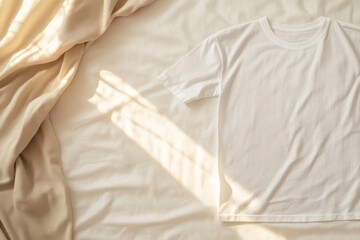 Leinwandbilder - A plain white t-shirt lies on a clean surface, softly lit to enhance its texture, perfect for fashion display