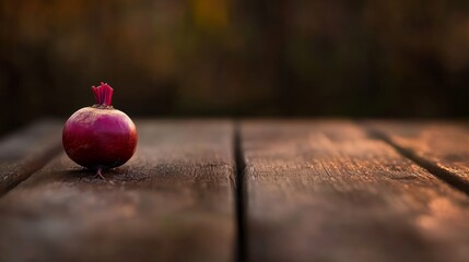 Aufkleber - A single red beetroot rests on a weathered wooden surface, its rich color and natural texture enhanced by soft light, creating a serene organic display
