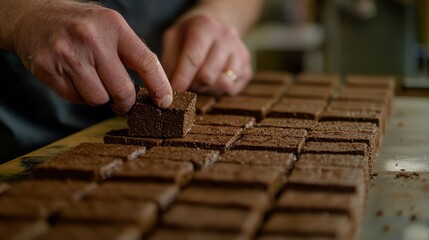 Aufkleber - Artisan hands skillfully assemble intricate tile patterns at a workstation, emphasizing craftsmanship and precision in a dedicated workspace filled with creativity