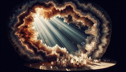 Wall Mural - crystal geode interior light shining into a split geode casting