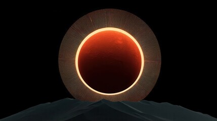Wall Mural - circular celestial event over a shadowy mountain range.