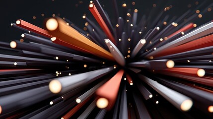 Poster - Abstract burst of colorful cylindrical shapes radiating outward.
